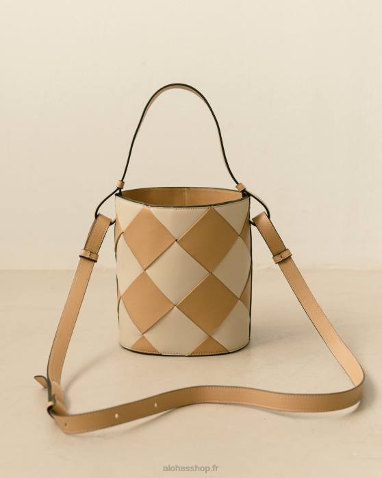 femmes scacchi beige ivoire P64N1153 Alohas le u venti scacchi - sac à main en cuir blanc et beige