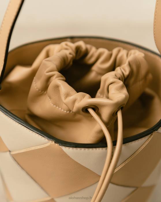 femmes scacchi beige ivoire P64N1153 Alohas le u venti scacchi - sac à main en cuir blanc et beige