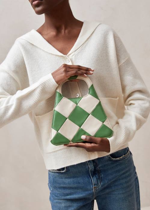 femmes scacchi ivoire persistant P64N1101 Alohas le a scacchi - sac à main à carreaux blanc et vert