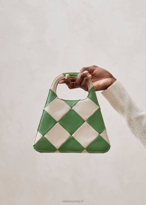 femmes scacchi ivoire persistant P64N1101 Alohas le a scacchi - sac à main à carreaux blanc et vert