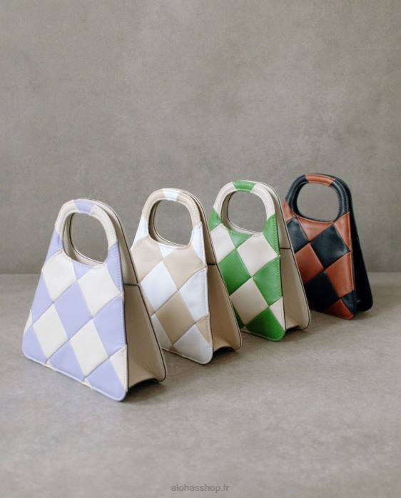 femmes scacchi ivoire persistant P64N1101 Alohas le a scacchi - sac à main à carreaux blanc et vert