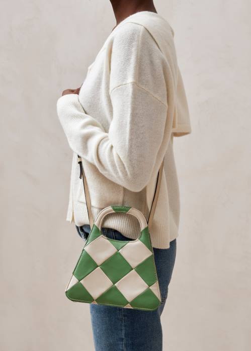 femmes scacchi ivoire persistant P64N1101 Alohas le a scacchi - sac à main à carreaux blanc et vert