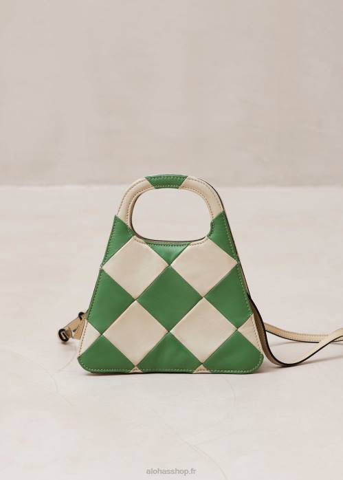 femmes scacchi ivoire persistant P64N1101 Alohas le a scacchi - sac à main à carreaux blanc et vert