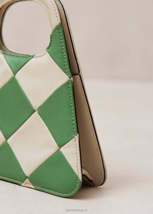 femmes scacchi ivoire persistant P64N1101 Alohas le a scacchi - sac à main à carreaux blanc et vert