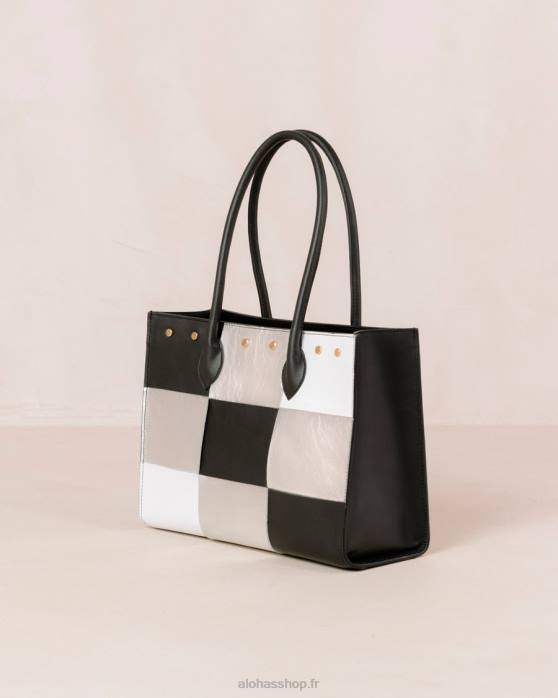 femmes scacchi noir argent blanc brillant P64N1050 Alohas the w scacchi - sac en cuir multicolore noir