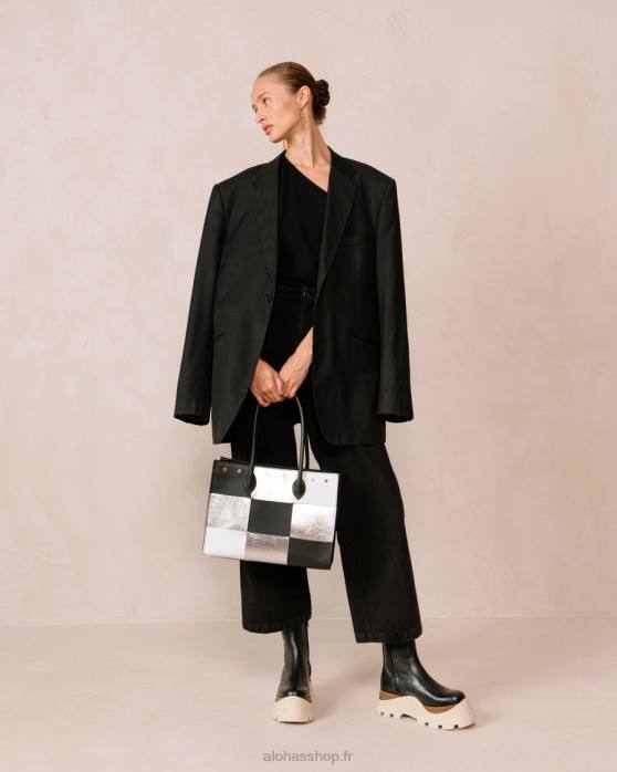femmes scacchi noir argent blanc brillant P64N1050 Alohas the w scacchi - sac en cuir multicolore noir