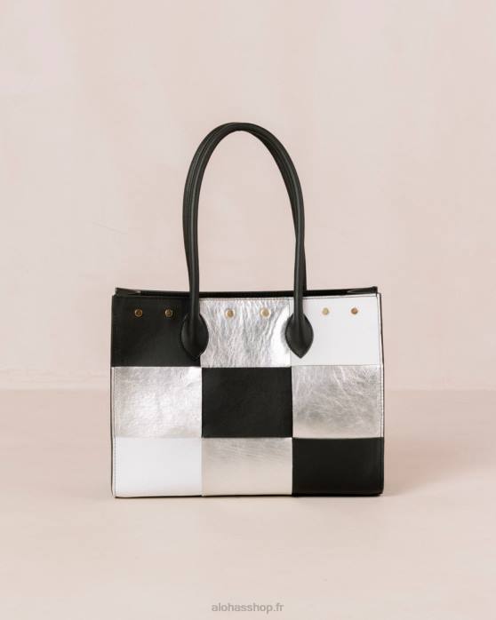 femmes scacchi noir argent blanc brillant P64N1050 Alohas the w scacchi - sac en cuir multicolore noir