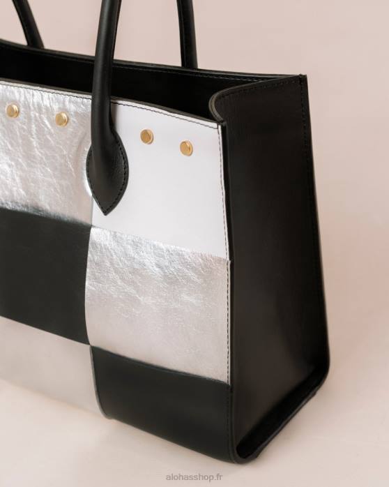 femmes scacchi noir argent blanc brillant P64N1050 Alohas the w scacchi - sac en cuir multicolore noir
