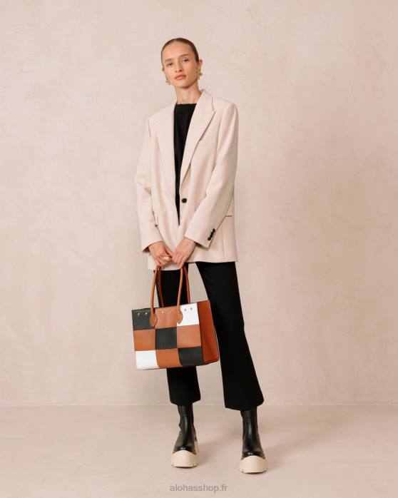 femmes scacchi noir beige blanc brillant P64N1049 Alohas the w scacchi - sac à main en cuir multicolore marron