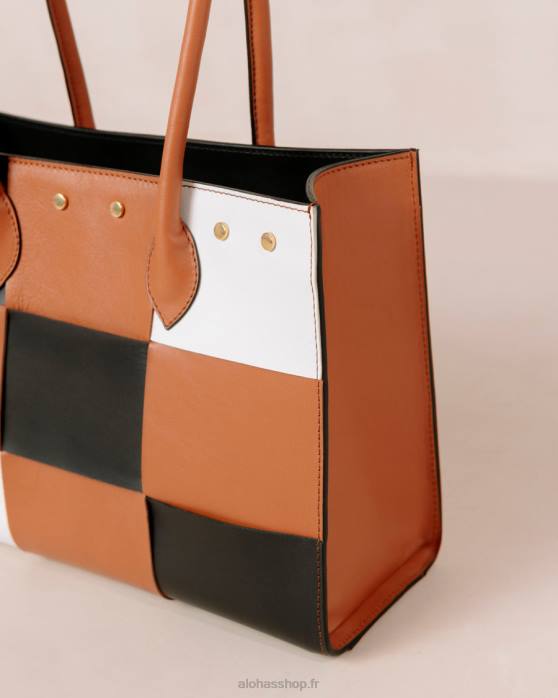 femmes scacchi noir beige blanc brillant P64N1049 Alohas the w scacchi - sac à main en cuir multicolore marron