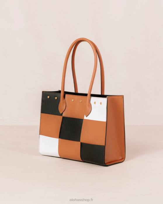 femmes scacchi noir beige blanc brillant P64N1049 Alohas the w scacchi - sac à main en cuir multicolore marron