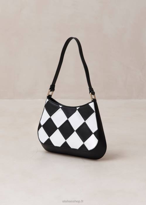 femmes scacchi noir blanc/blanc P64N1083 Alohas le c scacchi - sac à main en cuir noir et blanc