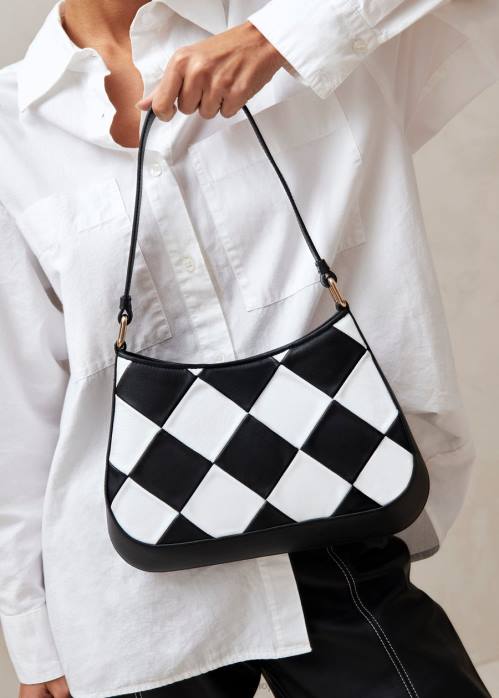 femmes scacchi noir blanc/blanc P64N1083 Alohas le c scacchi - sac à main en cuir noir et blanc