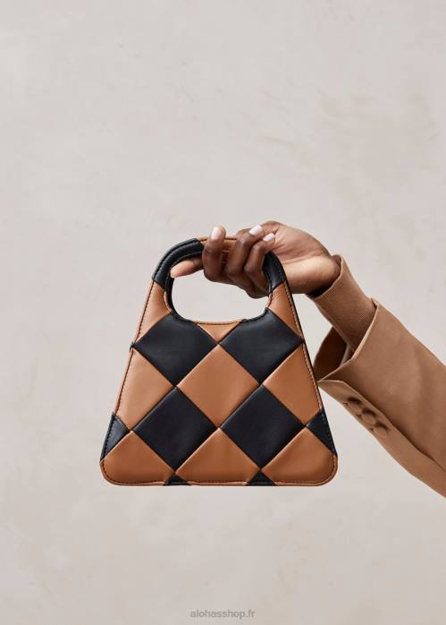 femmes scacchi noir tan/tan P64N1100 Alohas le a scacchi - sac à main à carreaux noir et marron