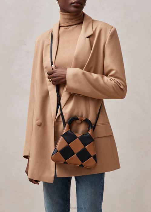 femmes scacchi noir tan/tan P64N1100 Alohas le a scacchi - sac à main à carreaux noir et marron