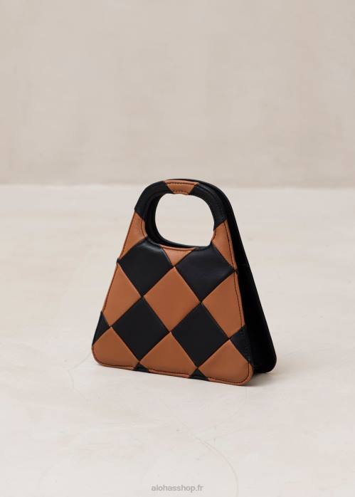 femmes scacchi noir tan/tan P64N1100 Alohas le a scacchi - sac à main à carreaux noir et marron
