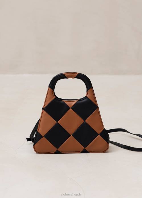 femmes scacchi noir tan/tan P64N1100 Alohas le a scacchi - sac à main à carreaux noir et marron