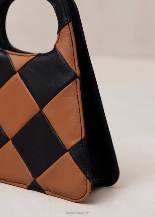 femmes scacchi noir tan/tan P64N1100 Alohas le a scacchi - sac à main à carreaux noir et marron