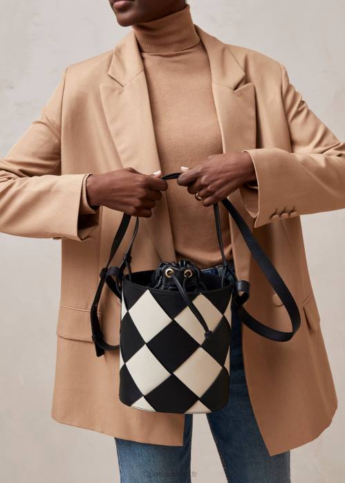 femmes scachi noir ivoire P64N1151 Alohas le u venti scacchi - sac à main en cuir noir et blanc