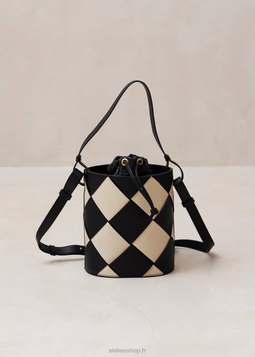 femmes scachi noir ivoire P64N1151 Alohas le u venti scacchi - sac à main en cuir noir et blanc