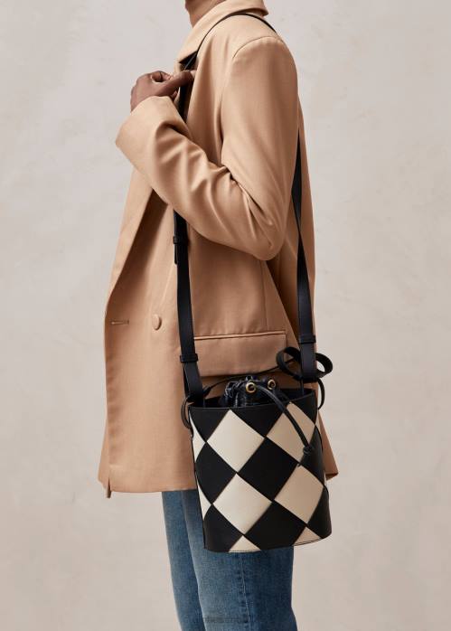 femmes scachi noir ivoire P64N1151 Alohas le u venti scacchi - sac à main en cuir noir et blanc