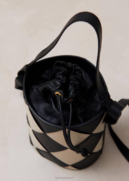femmes scachi noir ivoire P64N1151 Alohas le u venti scacchi - sac à main en cuir noir et blanc