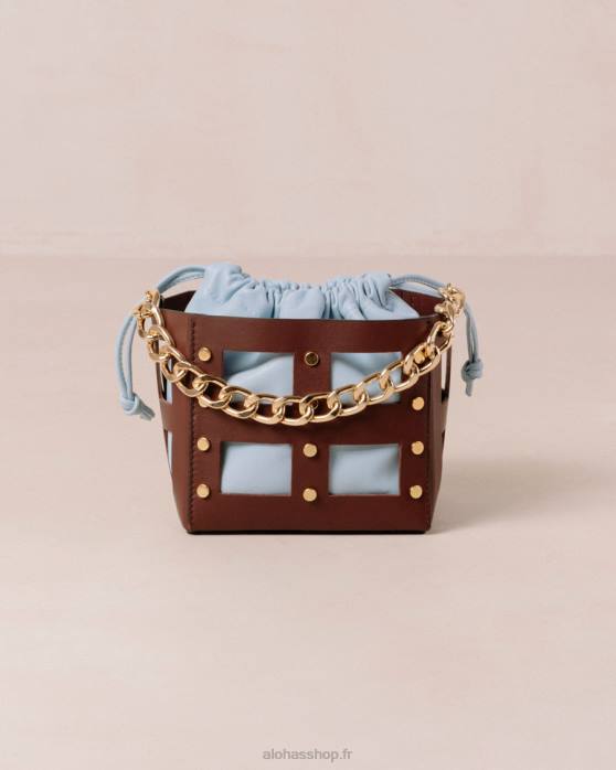 femmes vin bordeaux bleu ciel P64N1057 Alohas le n - sac en cuir marron et bleu