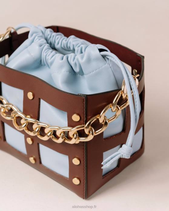 femmes vin bordeaux bleu ciel P64N1057 Alohas le n - sac en cuir marron et bleu