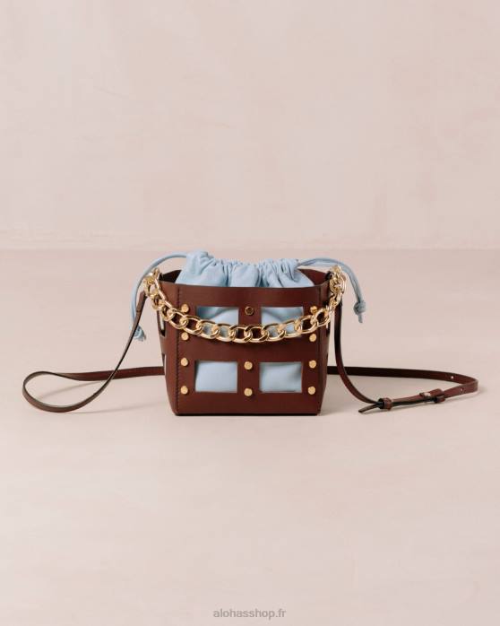 femmes vin bordeaux bleu ciel P64N1057 Alohas le n - sac en cuir marron et bleu