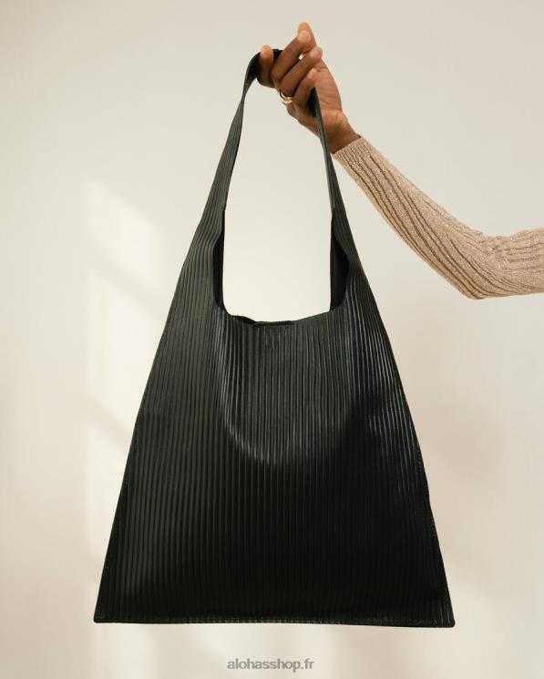 Alohas Women The L Pleated - Black Leather Handbag Pleated Black 04X4R1070
