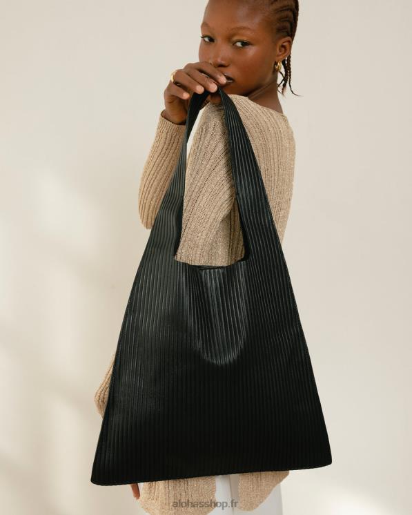 Alohas Women The L Pleated - Black Leather Handbag Pleated Black 04X4R1070