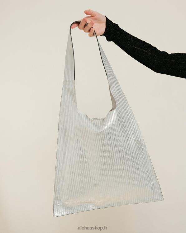 Alohas Women The L Pleated Shimmer - Silver Leather Handbag Pleated Shimmer Silver 04X4R1072