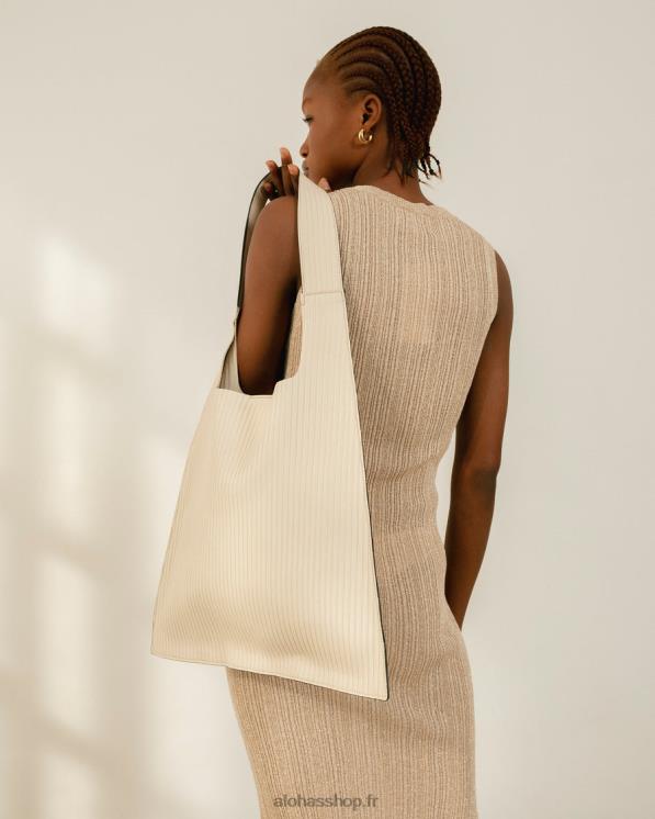 Alohas Women The L Pleated - White Leather Handbag Pleated Ivory 04X4R1071