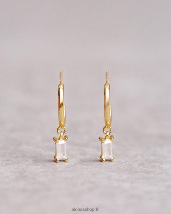 Alohas Women Hanging Crystal - Gold and White Crystal Earrings White 04X4R1066