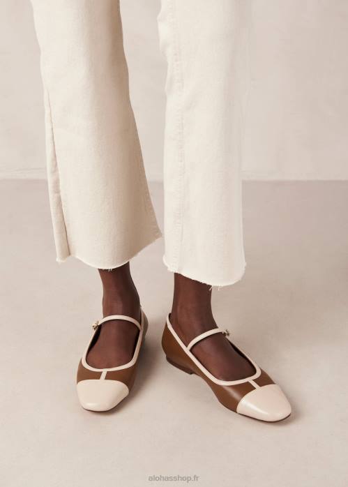 femmes crème de chameau rétro P64N291 Alohas agate - chaussures mary jane en cuir blanc et marron