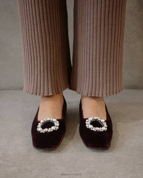 femmes marron café velours P64N520 Alohas bella crystal - ballerines en cuir marron