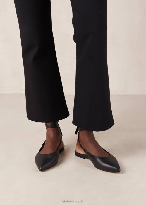 femmes noir P64N309 Alohas ruban - ballerines en cuir noir