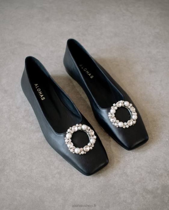 femmes noir P64N519 Alohas bella crystal - ballerines en cuir noir