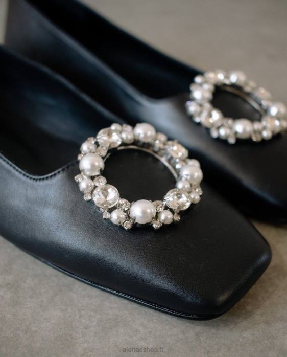 femmes noir P64N519 Alohas bella crystal - ballerines en cuir noir