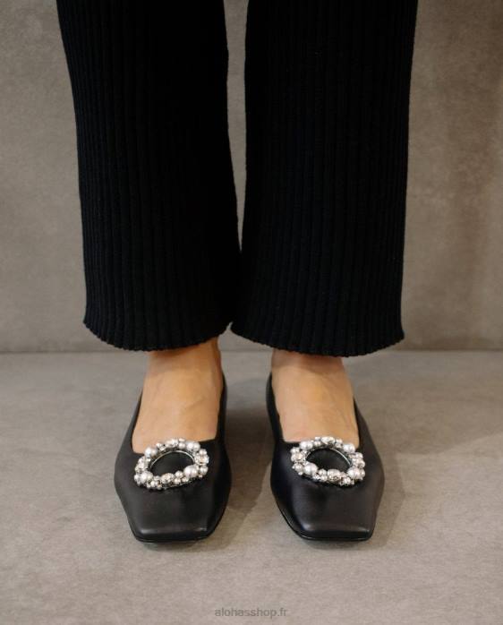 femmes noir P64N519 Alohas bella crystal - ballerines en cuir noir