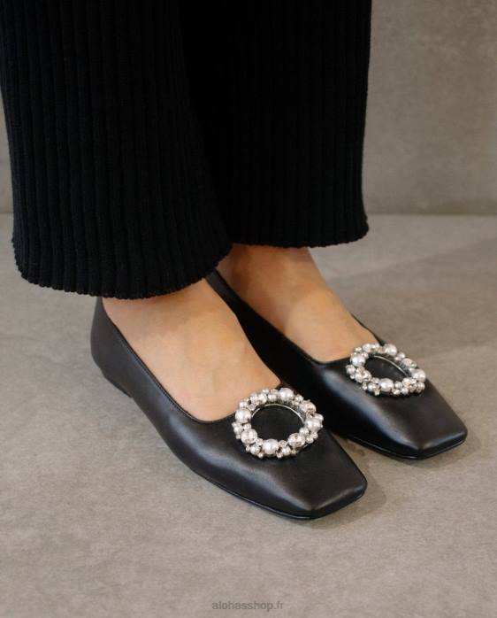 femmes noir P64N519 Alohas bella crystal - ballerines en cuir noir