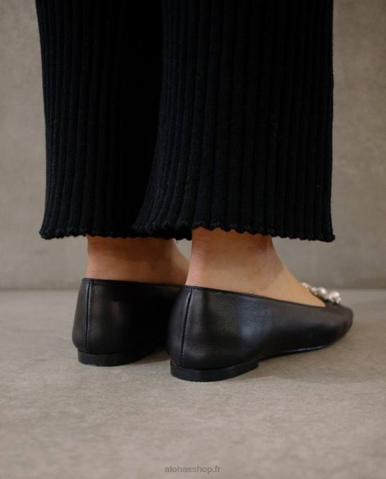 femmes noir P64N519 Alohas bella crystal - ballerines en cuir noir
