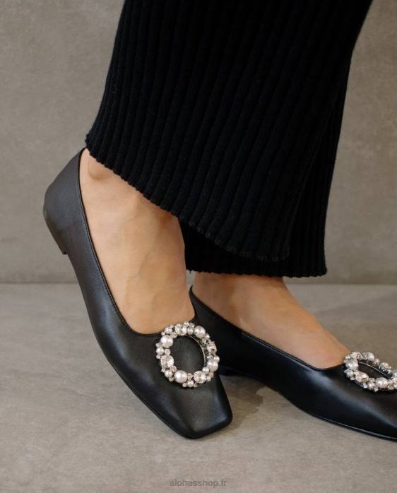femmes noir P64N519 Alohas bella crystal - ballerines en cuir noir