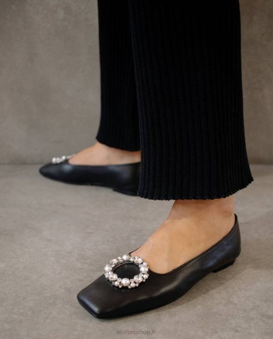 femmes noir P64N519 Alohas bella crystal - ballerines en cuir noir