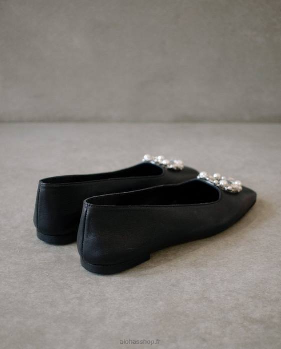 femmes noir P64N519 Alohas bella crystal - ballerines en cuir noir