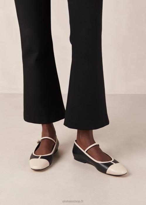 femmes noir crème P64N292 Alohas agate - chaussures mary jane en cuir noir et blanc