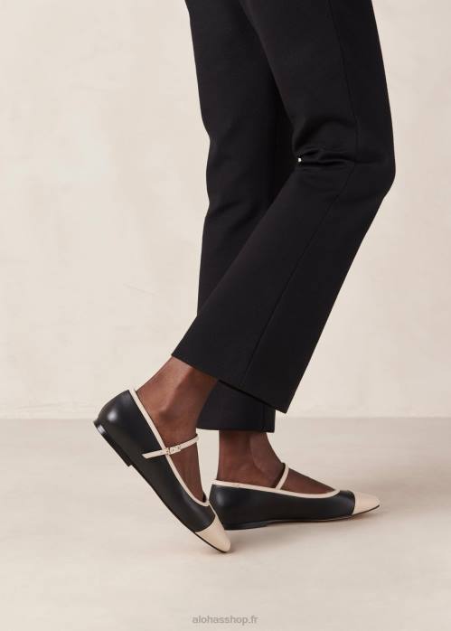 femmes noir crème P64N292 Alohas agate - chaussures mary jane en cuir noir et blanc
