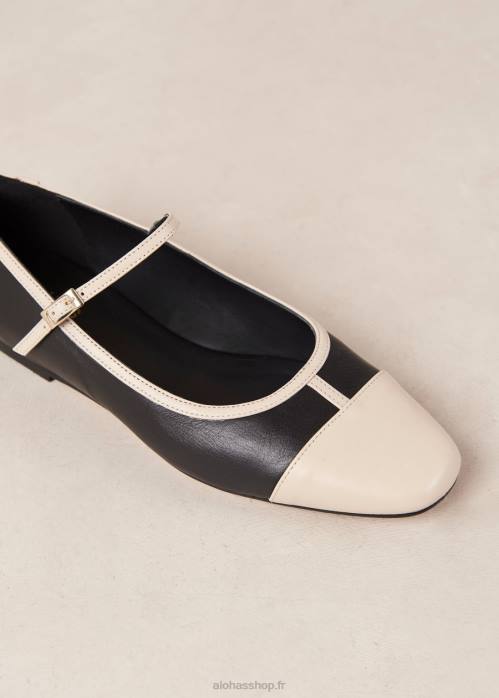 femmes noir crème P64N292 Alohas agate - chaussures mary jane en cuir noir et blanc