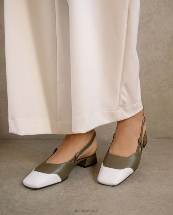 femmes olive poussiéreux blanc brillant P64N543 Alohas noah - ballerines en cuir vert