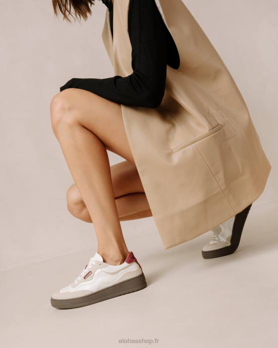 femmes beige bordeaux foncé P64N64 Alohas tb.87 vintage - sneakers en cuir beige et rouge